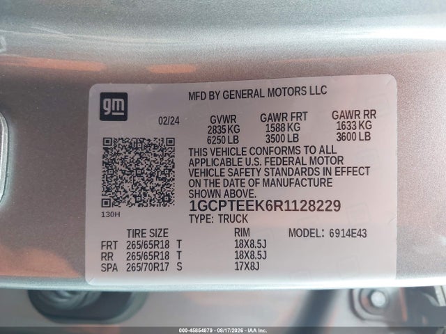 Продаж на аукціоні авто 2024 Chevrolet Colorado 4wd Trail Boss, vin: 1GCPTEEK6R1128229, номер лоту: 45854879