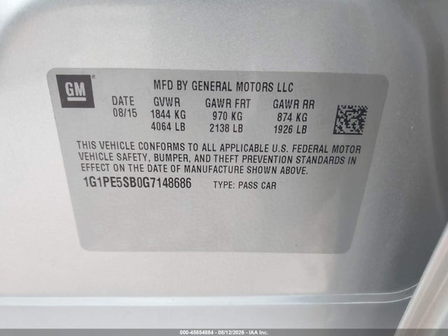 Продаж на аукціоні авто 2016 Chevrolet Cruze Limited 1lt Auto, vin: 1G1PE5SB0G7148686, номер лоту: 45854884