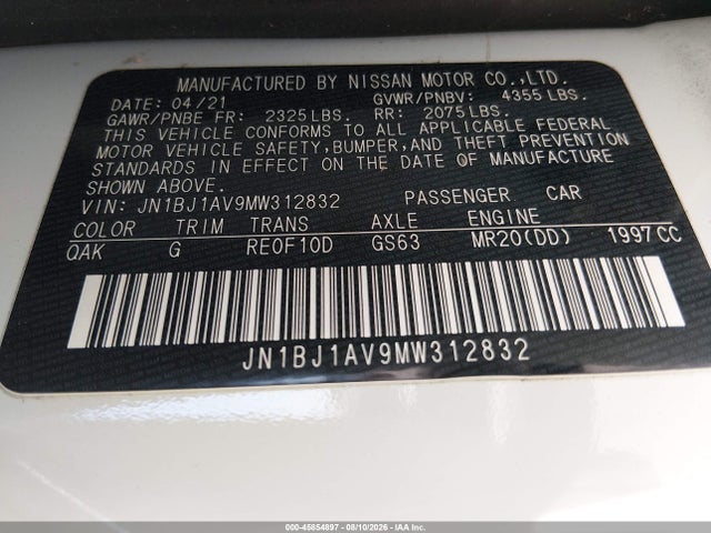 Продажа на аукционе авто 2021 Nissan Rogue Sport S Fwd Xtronic Cvt, vin: JN1BJ1AV9MW312832, номер лота: 45854897