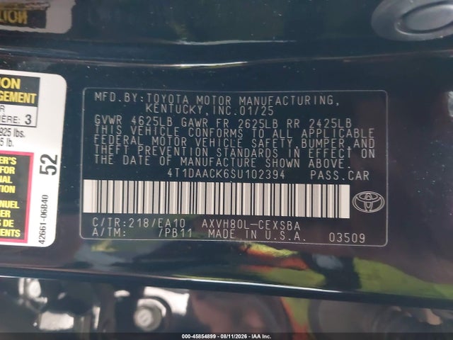 Продаж на аукціоні авто 2025 Toyota Camry Se, vin: 4T1DAACK6SU102394, номер лоту: 45854899