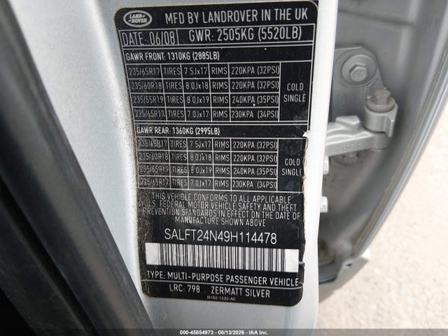 Продаж на аукціоні авто 2009 Land Rover Lr2 Hse Technology, vin: SALFT24N49H114478, номер лоту: 45854973
