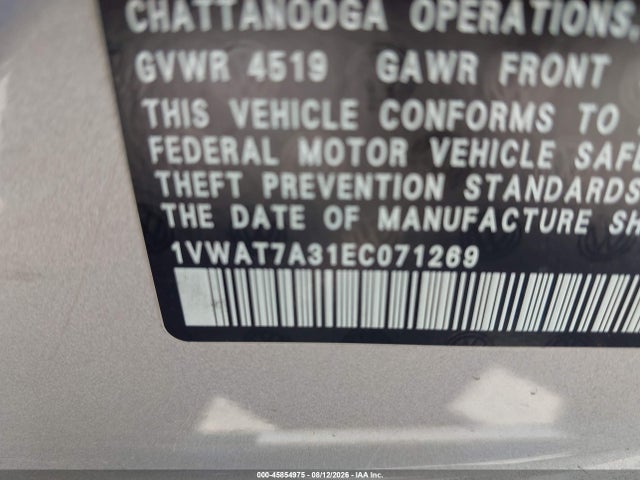 Aukcja sprzedaży 2014 Volkswagen Passat 1.8t Wolfsburg Edition, vin: 1VWAT7A31EC071269, numer aukcji: 45854975