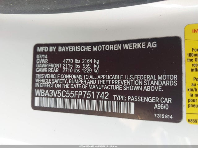 Aukcja sprzedaży 2015 Bmw 428i, vin: WBA3V5C55FP751742, numer aukcji: 45854999