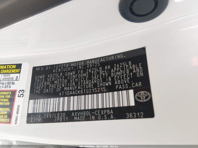 2026 Toyota Camry Xse მანქანა იყიდება აუქციონზე, vin: 4T1DAACK6TU215215, აუქციონის ნომერი: 45855004