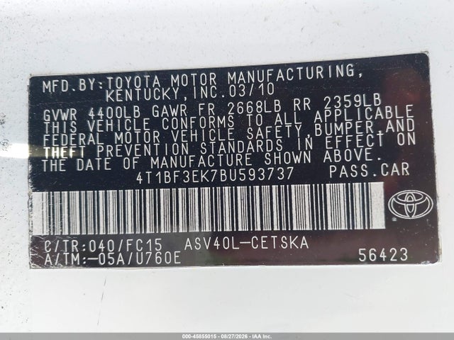 Продажа на аукционе авто 2011 Toyota Camry Se, vin: 4T1BF3EK7BU593737, номер лота: 45855015