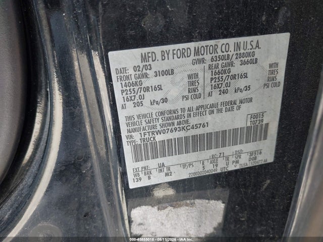 Продаж на аукціоні авто 2003 Ford F-150 Lariat/xlt, vin: 1FTRW07693KC45761, номер лоту: 45855018