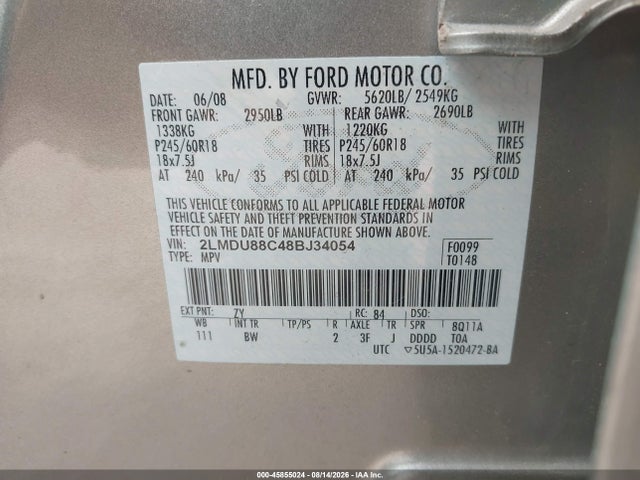 Продаж на аукціоні авто 2008 Lincoln Mkx, vin: 2LMDU88C48BJ34054, номер лоту: 45855024