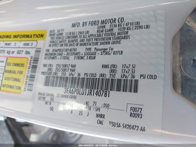 Ford Fusion Hybrid Se 2018 3FA6P0LU1JR140781 Image 9