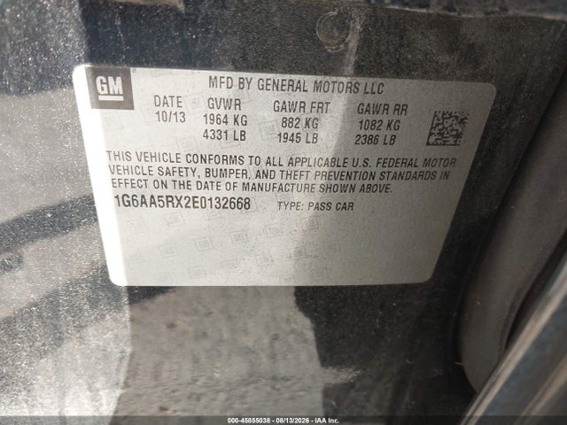 2014 Cadillac Ats Standard მანქანა იყიდება აუქციონზე, vin: 1G6AA5RX2E0132668, აუქციონის ნომერი: 45855038