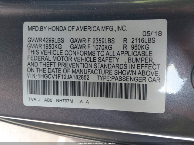 Honda ACCORD LX 2018 1HGCV1F12JA182852 Image 9