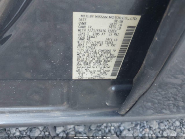 Auction sale of the 2007 Nissan Quest 3.5 S, vin: 5N1BV28U17N114806, lot number: 45855052