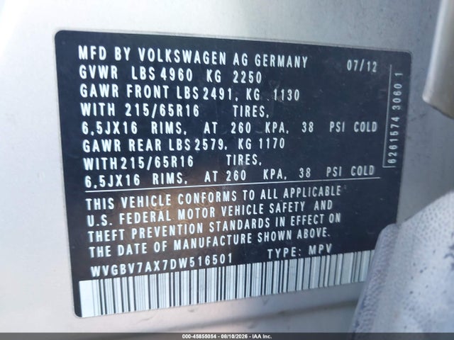 Продаж на аукціоні авто 2013 Volkswagen Tiguan S, vin: WVGBV7AX7DW516501, номер лоту: 45855054