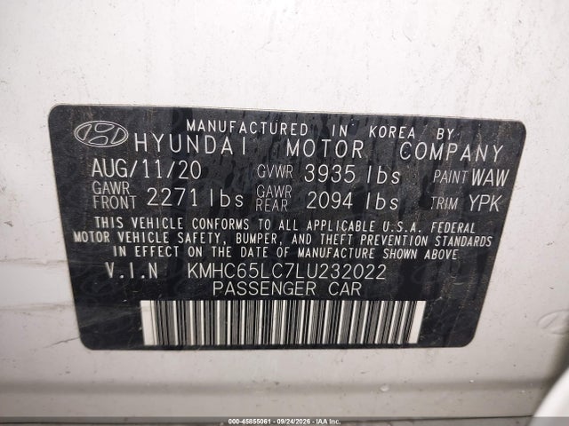 Продажа на аукционе авто 2020 Hyundai Ioniq Hybrid Blue, vin: KMHC65LC7LU232022, номер лота: 45855061