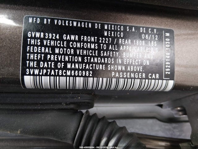 Продажа на аукционе авто 2012 Volkswagen Beetle 2.5l, vin: 3VWJP7AT8CM660982, номер лота: 45855094