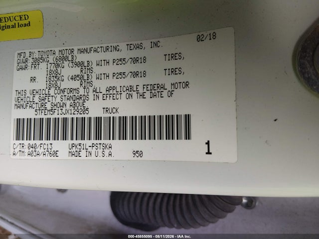 5TFEM5F13JX129205 Toyota Tundra Sr5 4.6l V8