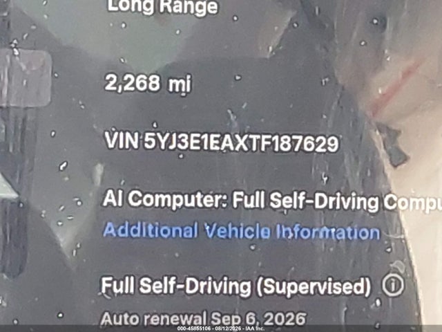 5YJ3E1EAXTF187629 Tesla Model 3 Premium Rear-wheel Drive/rear-wheel Drive