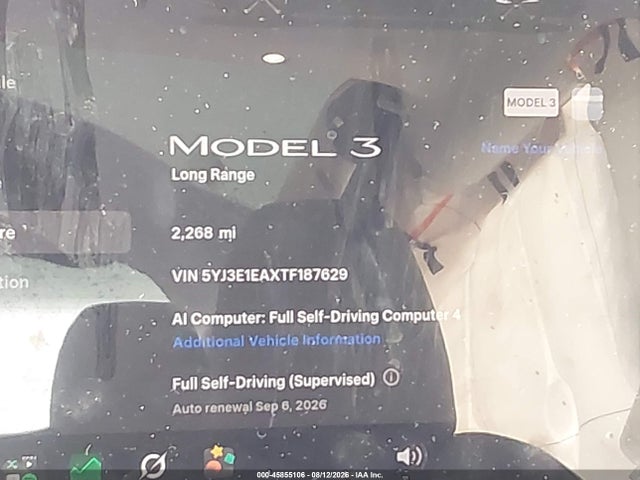 5YJ3E1EAXTF187629 Tesla Model 3 Premium Rear-wheel Drive/rear-wheel Drive