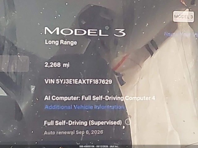 5YJ3E1EAXTF187629 Tesla Model 3 Premium Rear-wheel Drive/rear-wheel Drive