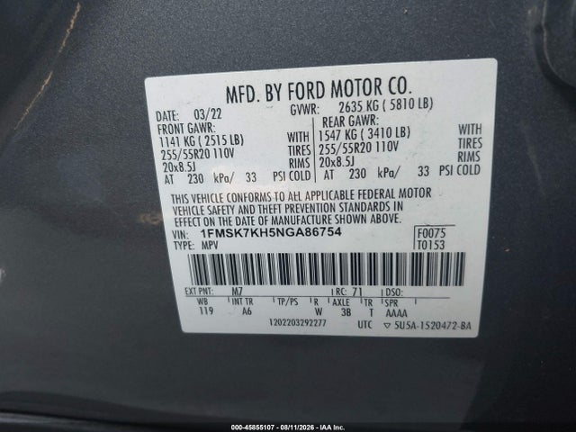 Ford Explorer St-line 2022 1FMSK7KH5NGA86754 Image 9