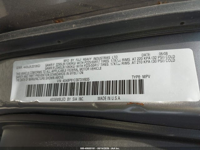 Aukcja sprzedaży 2009 Subaru Outback 2.5i, vin: 4S4BP61C097316935, numer aukcji: 45855161