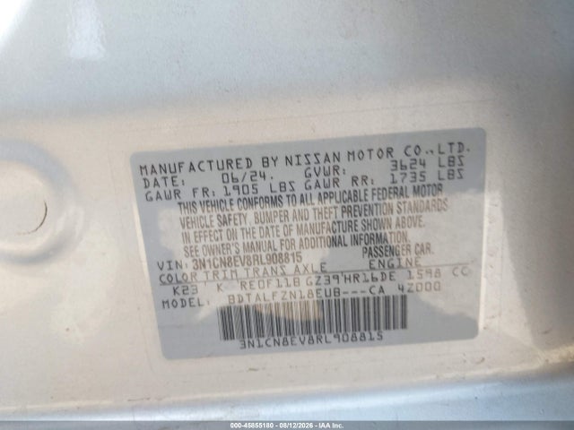Продаж на аукціоні авто 2024 Nissan Versa 1.6 Sv, vin: 3N1CN8EV8RL908815, номер лоту: 45855180