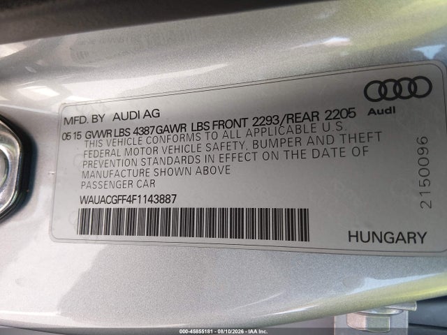 Aukcja sprzedaży 2015 Audi A3 1.8t Premium, vin: WAUACGFF4F1143887, numer aukcji: 45855181