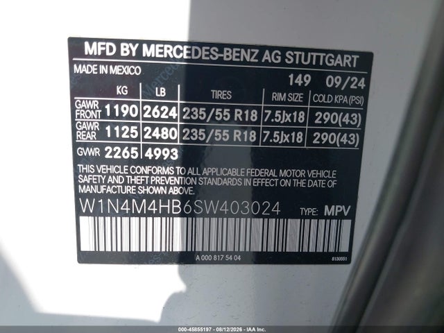 Продажа на аукционе авто 2025 Mercedes-benz Glb 250 4matic, vin: W1N4M4HB6SW403024, номер лота: 45855197