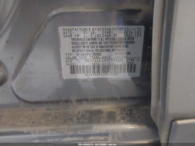 Aukcja sprzedaży 2018 Nissan Sentra Sv, vin: 3N1AB7AP4JY260480, numer aukcji: 45855215
