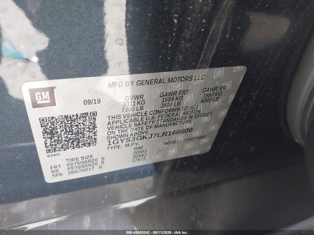 45855242 :رقم المزاد ، 1GYS3GKJ7LR166606 vin ، 2020 Cadillac Escalade Esv 2wd مزاد بيع