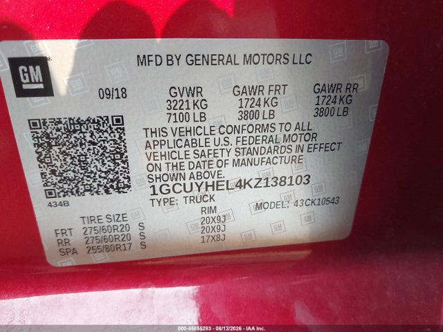 1GCUYHEL4KZ138103 Chevrolet Silverado 1500 High Country