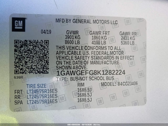 Chevrolet Express 2500 Ls 2019 1GAWGEFG8K1282224 Image 9