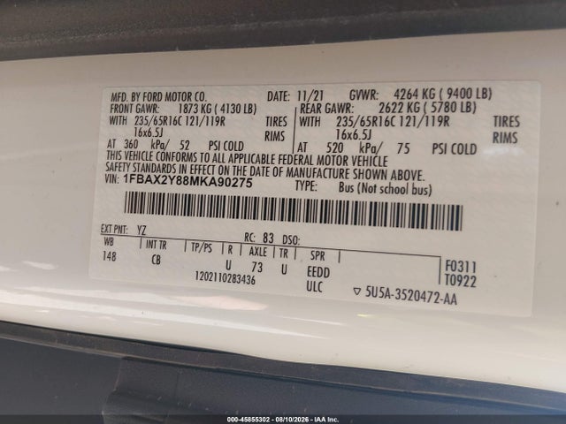 Ford Transit-350 Passenger Van Xl 2021 1FBAX2Y88MKA90275 Image 9
