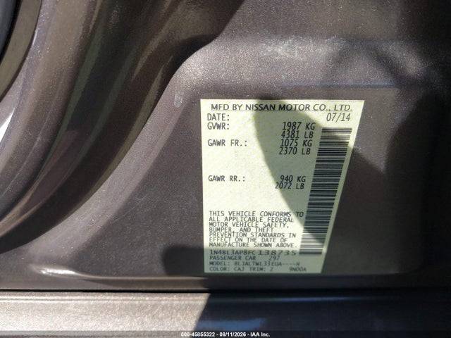 Nissan Altima 3.5 Sl 2015 1N4BL3AP8FC138735 Image 9