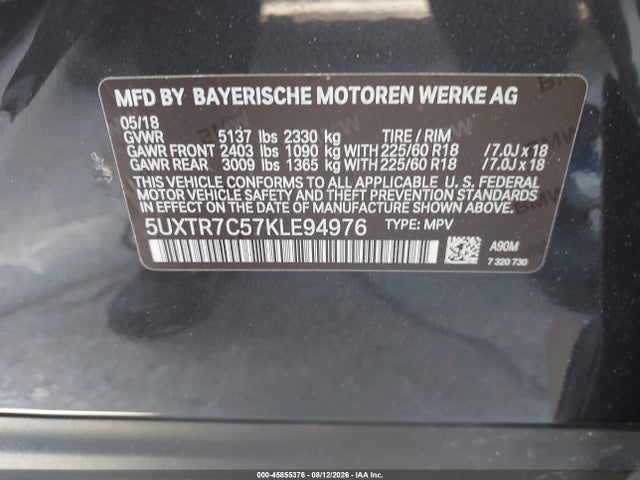 Aukcja sprzedaży 2019 Bmw X3 Sdrive30i, vin: 5UXTR7C57KLE94976, numer aukcji: 45855376