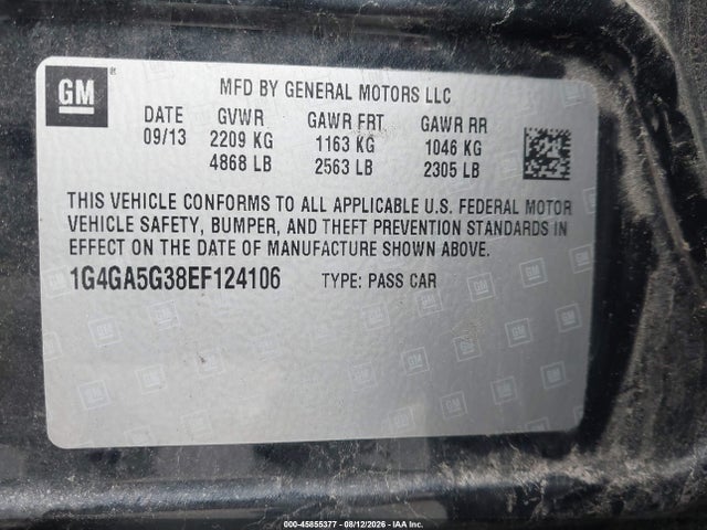 Продаж на аукціоні авто 2014 Buick Lacrosse, vin: 1G4GA5G38EF124106, номер лоту: 45855377