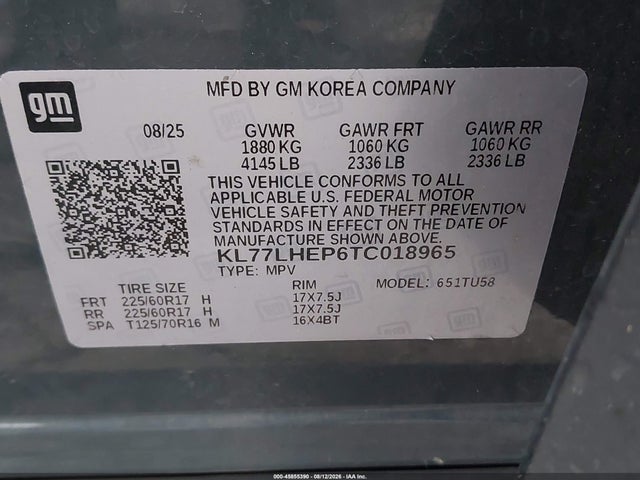 45855390 :رقم المزاد ، KL77LHEP6TC018965 vin ، 2026 Chevrolet Trax Fwd Lt مزاد بيع