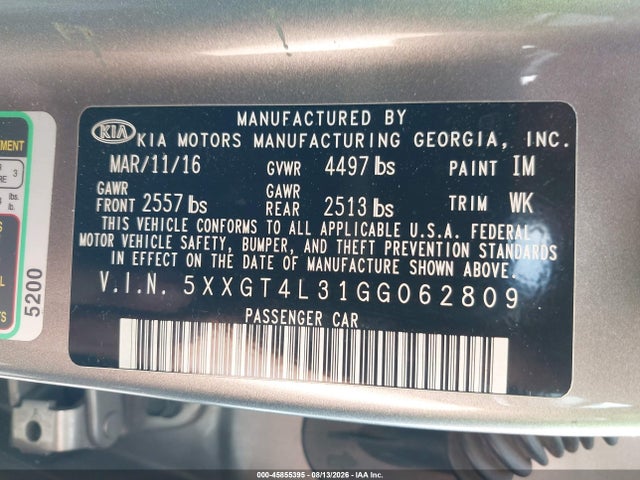 KIA Optima Lx 2016 5XXGT4L31GG062809 Image 9