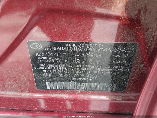 Aukcja sprzedaży 2011 Hyundai Sonata Se, vin: 5NPEC4AC9BH120074, numer aukcji: 45855397