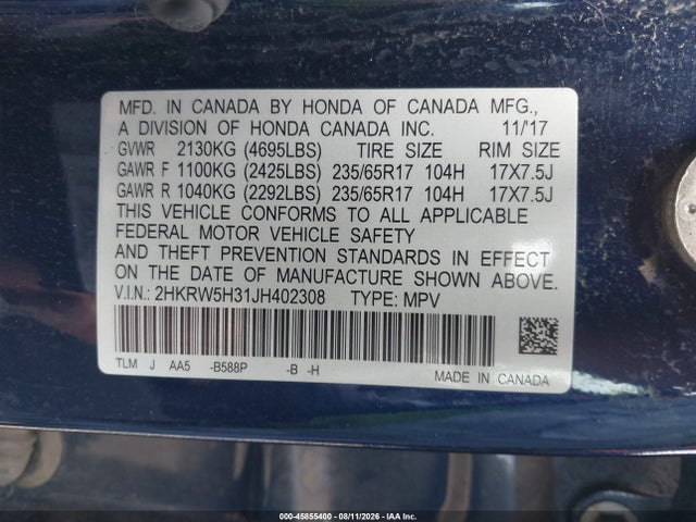 2HKRW5H31JH402308 Honda CR-V LX