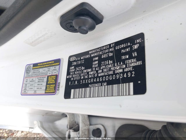 45855418 :رقم المزاد ، 5XXGR4A60DG093492 vin ، 2013 Kia Optima Sx مزاد بيع