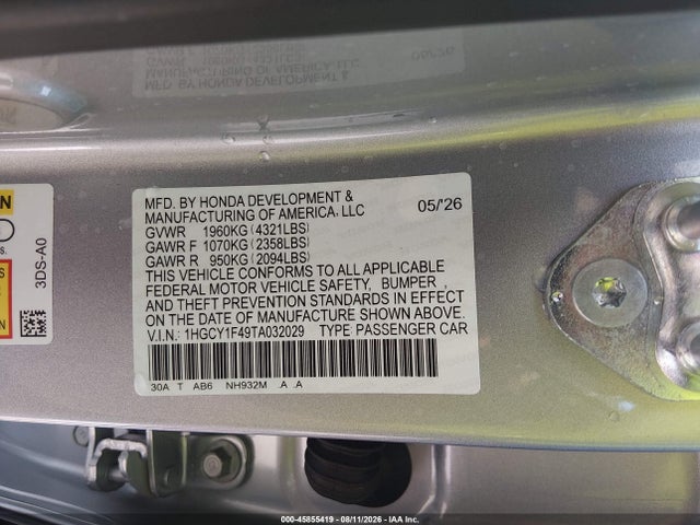 1HGCY1F49TA032029 Honda ACCORD SE