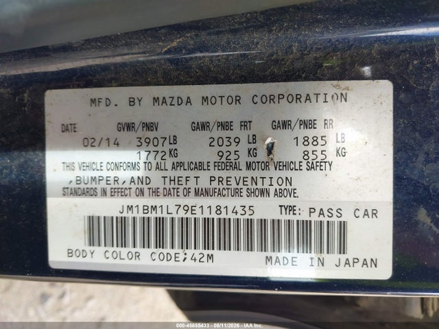 45855433 :رقم المزاد ، JM1BM1L79E1181435 vin ، 2014 Mazda Mazda3 I Touring مزاد بيع
