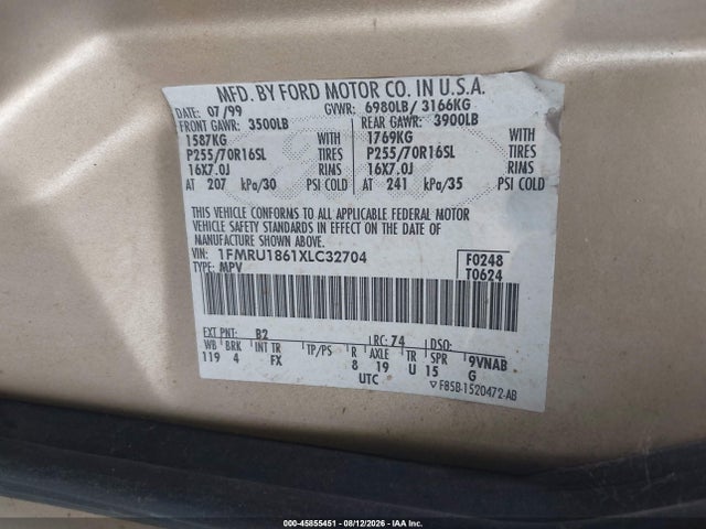 Aukcja sprzedaży 1999 Ford Expedition Xlt, vin: 1FMRU1861XLC32704, numer aukcji: 45855451