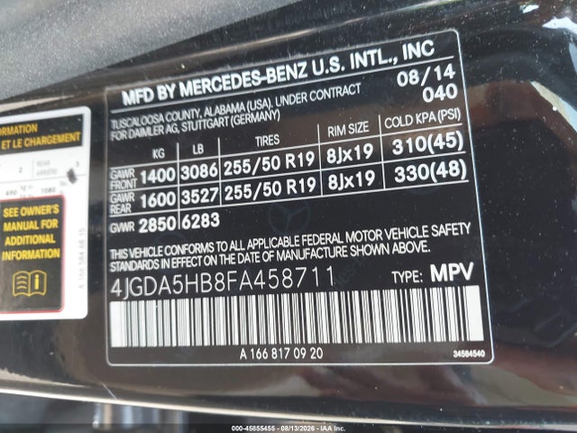 4JGDA5HB8FA458711 Mercedes-Benz Ml 350 4matic