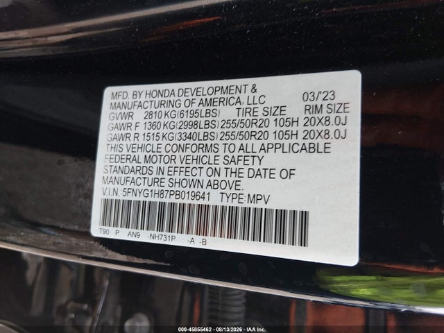 Aukcja sprzedaży 2023 Honda Pilot Awd Elite, vin: 5FNYG1H87PB019641, numer aukcji: 45855462