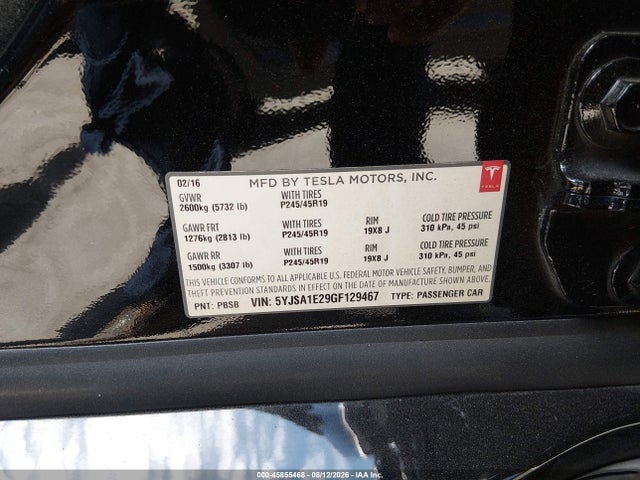 Продажа на аукционе авто 2016 Tesla Model S 60d/70d/75d/85d/90d, vin: 5YJSA1E29GF129467, номер лота: 45855468