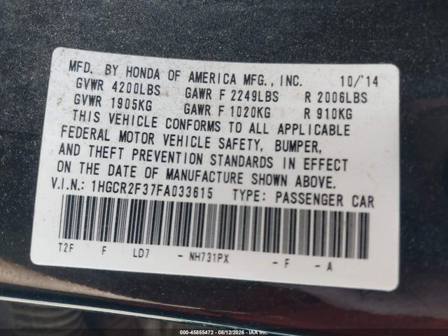 1HGCR2F37FA033615 Honda ACCORD LX