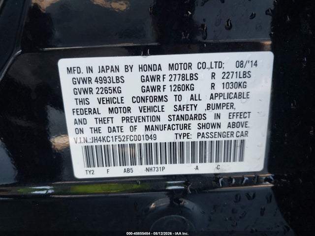 2015 Acura Rlx მანქანა იყიდება აუქციონზე, vin: JH4KC1F52FC001049, აუქციონის ნომერი: 45855484