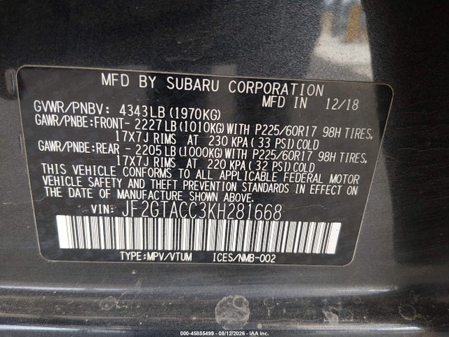 JF2GTACC3KH281668 Subaru Crosstrek Premium