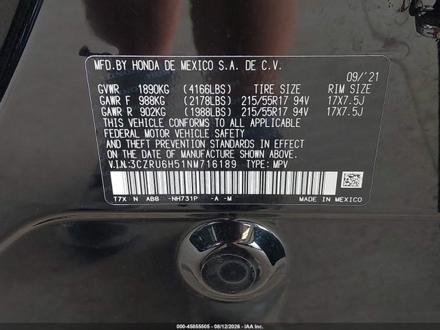 3CZRU6H51NM716189 Honda Hr-v Awd Ex